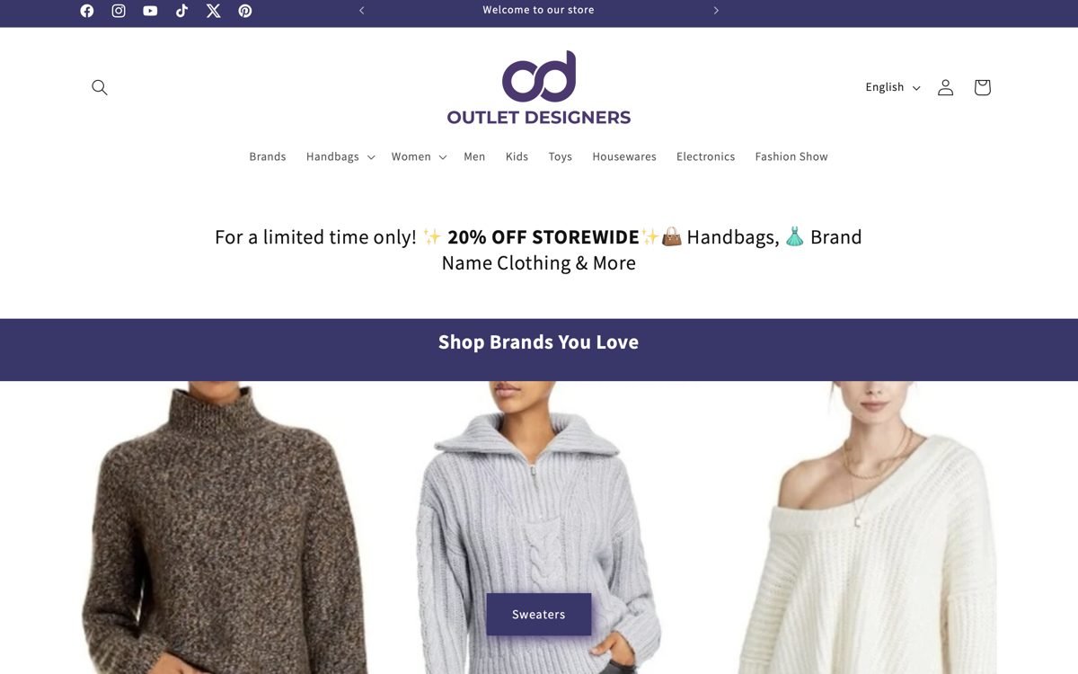 Outlet Designers fashion storefront with product collections